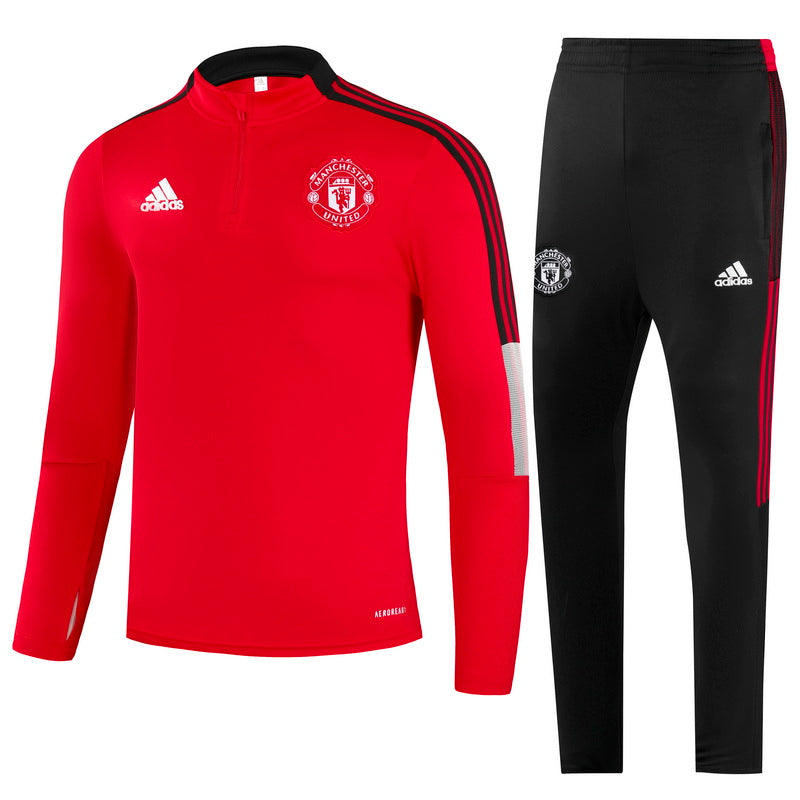 Manchester United 21/22 Half-Zip Youth TrackSuit - Red