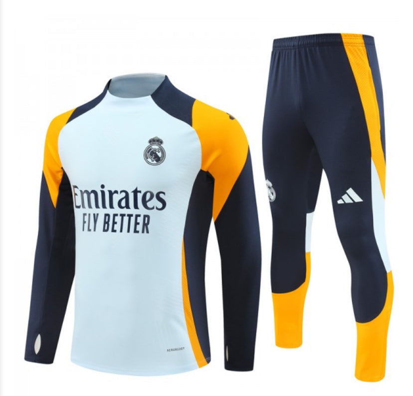 Real Madrid Tracksuits Long Sleeve Soccer Training Uniforms White-Orange