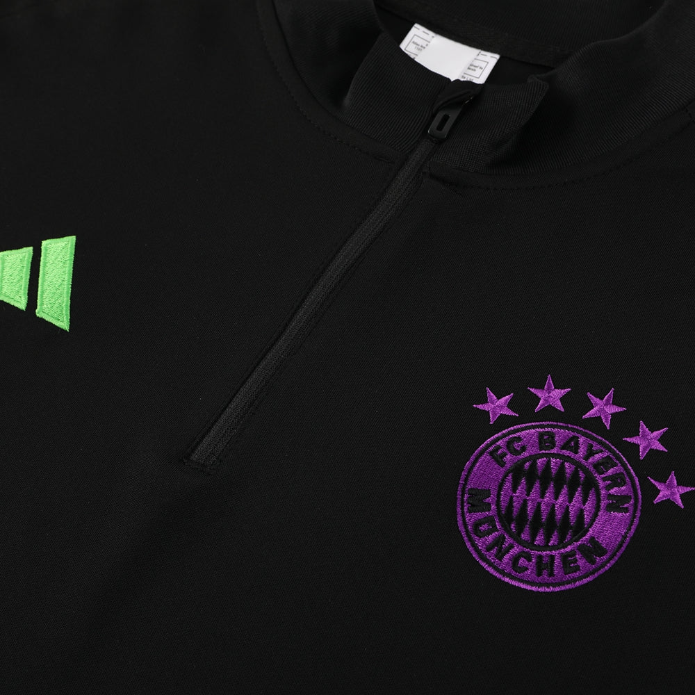 Bayern Munich 23/24 Half-Zip Tracksuit - Black/purple stripes