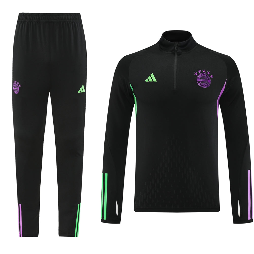 Bayern Munich 23/24 Half-Zip Tracksuit - Black/purple stripes