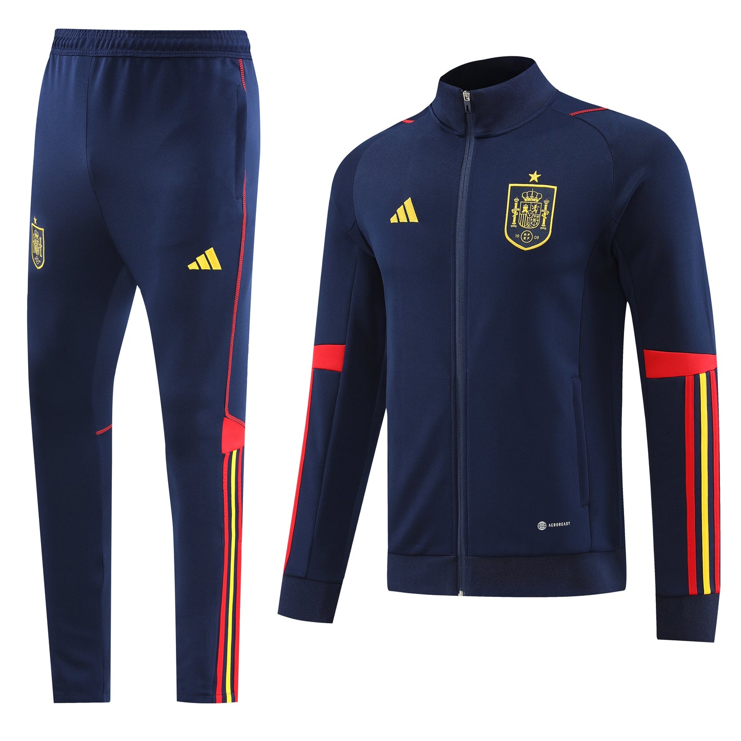 Spain 22/23 Full-Zip TrackSuit - Navy Blue / Red Stripes