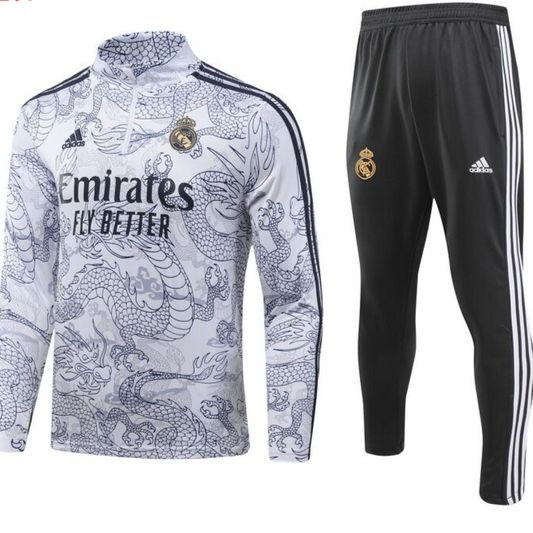 Real Madrid 23/24 Half-Zip Youth TrackSuit - White Dragon